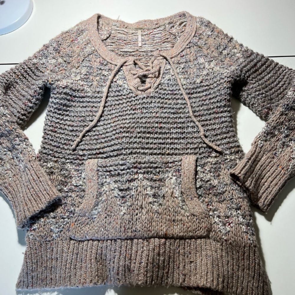 Free people grey brown knit sweater xs‎